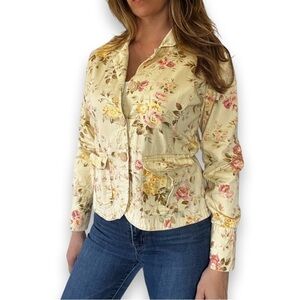 Vintage Floral cotton Jacket blazer 90s yellow